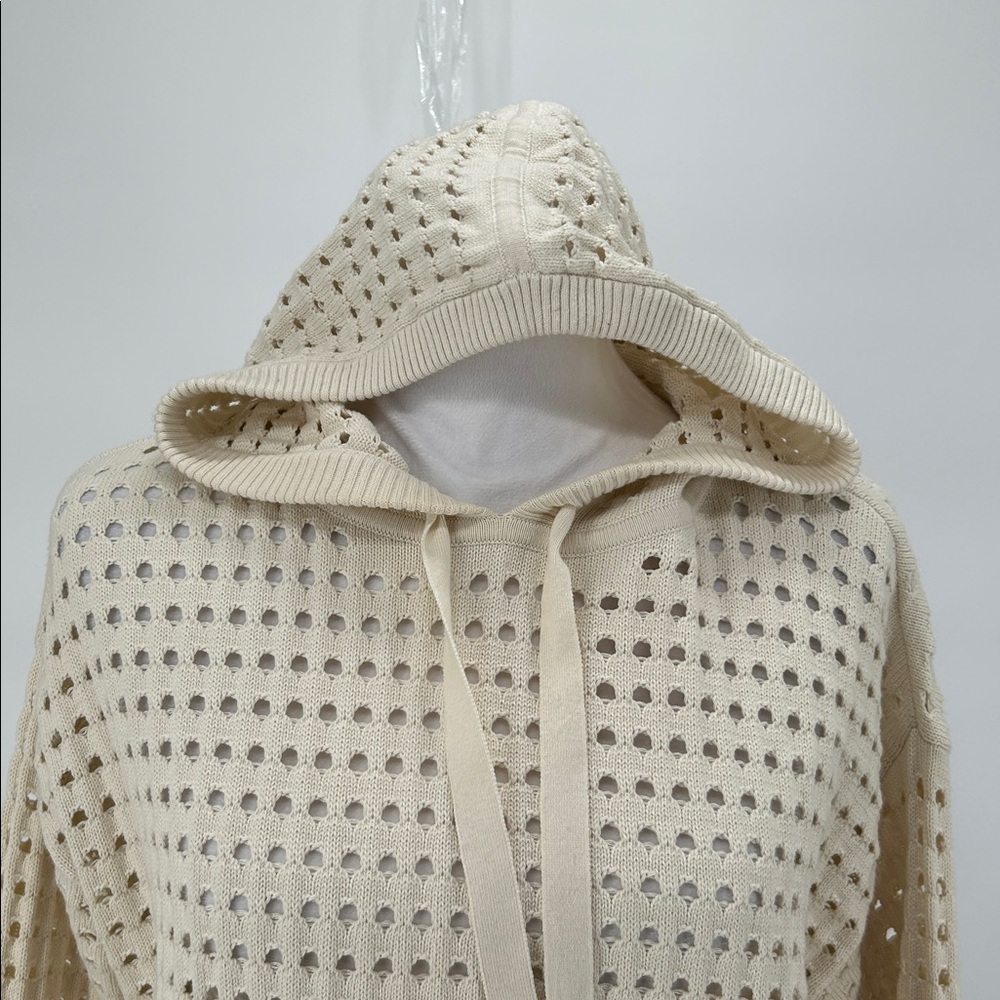 Worth New York Ivory Open Knit Hoodie Sweater Cotton Cashmere Small - Picture 6 of 11